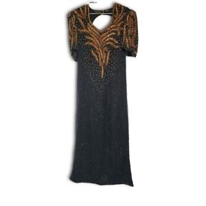 Mark & John By SAM Black Gold Beaded Sequin Long Dress sz XL with Slit